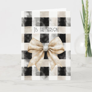 Chic Rustic Christmas Cream Black Silver Glam Bow Kaart