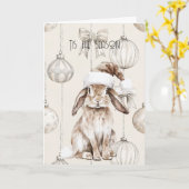 Chic Rustic Christmas Cream Bunny Ornamenten Kaart (Gele Bloem)
