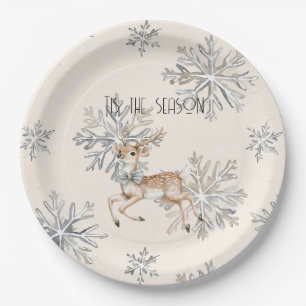 Chic Rustic Christmas Cream Herten Sneeuwvlokken Papieren Bordje