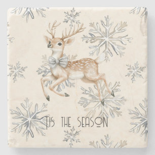 Chic Rustic Christmas Cream Herten Sneeuwvlokken Stenen Onderzetter