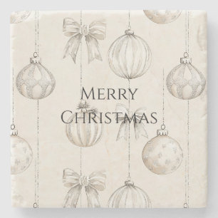 Chic Rustic Christmas Cream Ornamenten Stenen Onderzetter