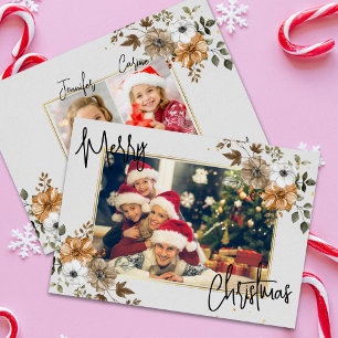 Chic Rustic Christmas Family 3 Foto's Vakantie Kaa Feestdagenkaart