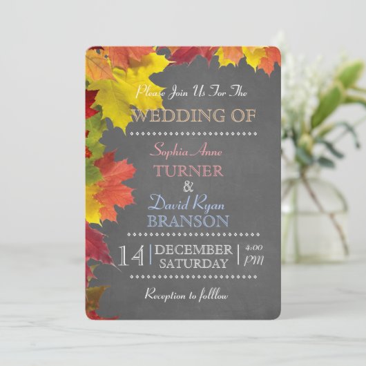 Chic Rustic Fall laisse Chalk Faire-part de mariag (Debout devant)