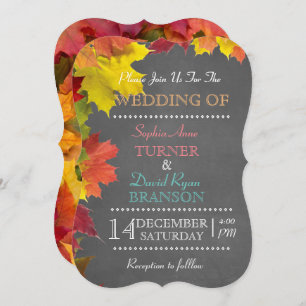 Chic Rustic Fall Leaves Chalkboard Wedding Invite Kaart