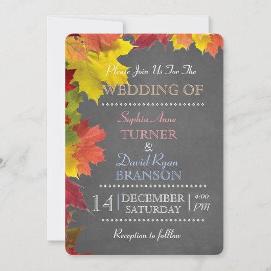 Chic Rustic Fall verlaat Chalk Huwelijksuitnodigin Kaart (Voorkant)