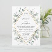 Chic Rustic Greenery Gold Green Foliage Weddenscha Kaart (Staand voorkant)