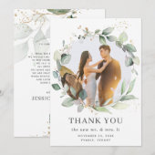 Chic Rustic Greenery Krans Bladerige Foto Huwelijk Bedankkaart (Voorkant / Achterkant)