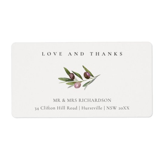 Chic Rustic Minimal Olive Branch Foliage Address Etiket (Voorkant)