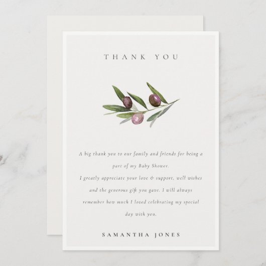 Chic Rustic Minimal Olive Branch Foliage Wedding Bedankkaart (Voorkant / Achterkant)
