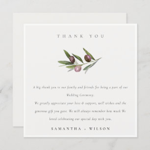 Chic Rustic Minimal Olive Branch Foliage Wedding Bedankkaart