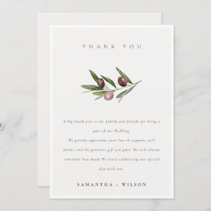 Chic Rustic Minimal Olive Branch Foliage Wedding Bedankkaart