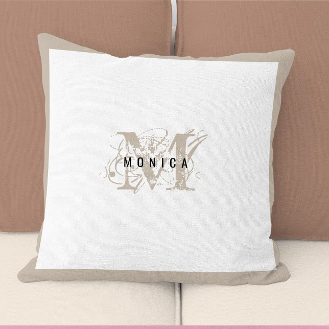 Chic Rustic Modern Beige Monogram Kussen (Chic Rustic Modern Beige Monogram Throw Pillow)