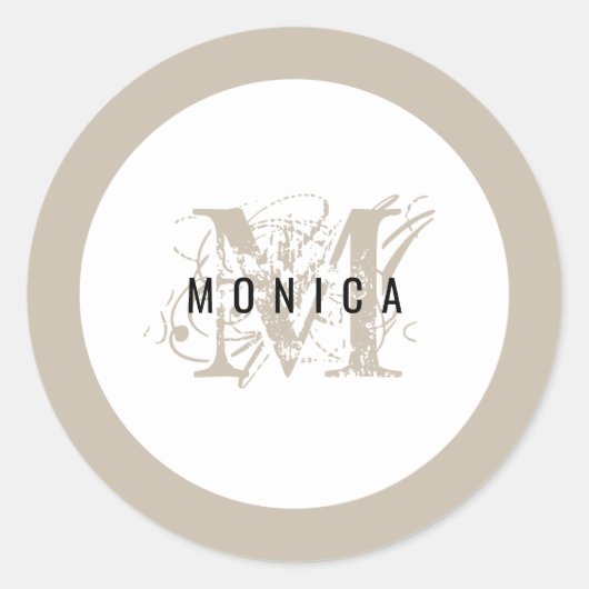 Chic Rustic Modern Beige Monogram Ronde Sticker (Voorkant)