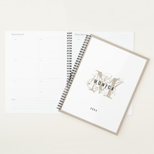 Chic Rustic Modern Beige Monogram School Kantoor Planner (Display)