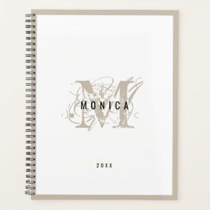 Chic Rustic Modern Beige Monogram School Kantoor Planner