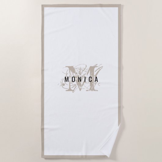 Chic Rustic Modern Beige Monogram Strandlaken (Voorkant)