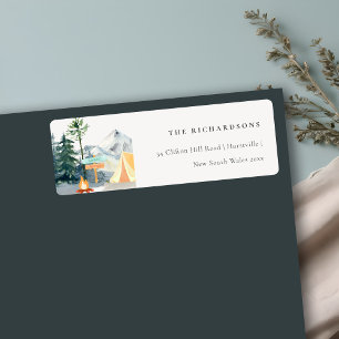 Chic Rustic Pine Bossen Camping Mountain Adres Etiket