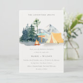 Chic Rustic Pine Bossen Camping Mountain Wedding Kaart (Staand voorkant)