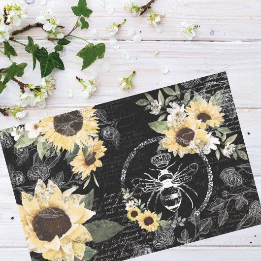 Chic Rustic Queen Honey Bee Sunflower Tissuepapier