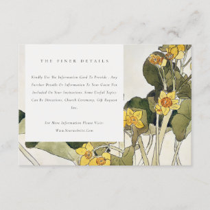 Chic Rustic Yellow Daffodil Floral Wedding Details Informatiekaartje