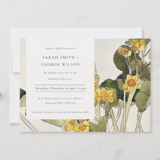 Chic Rustic Yellow Daffodil Floral Wedding Invite Bedankkaart (Voorkant)