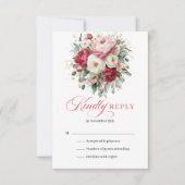 Chic Rustique Rouge Blush Floral Mariage RSVP (Devant)