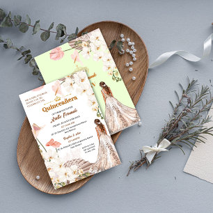 Chic Sage & Blush Bloemen Quinceañera Uitnodiging