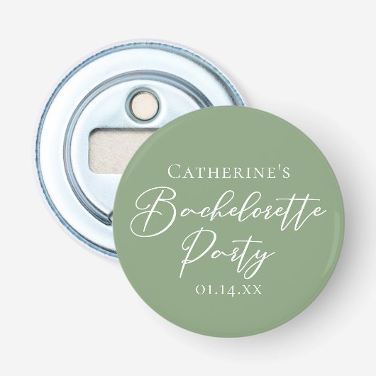 Chic Sage Green Bachelorette Party Personalized Button Flesopener (Voorkant)