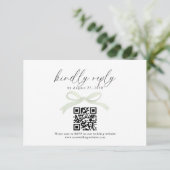 Chic Sage Green Bow Ribbon QR Code Wedding Rsvp Kaartje (Staand voorkant)
