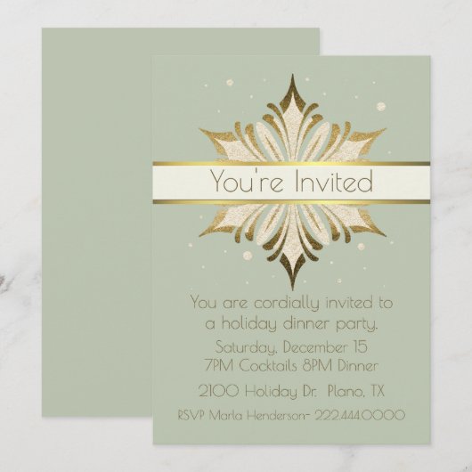 Chic Sage Green et Gold Fête Invitation (Devant / Derrière)