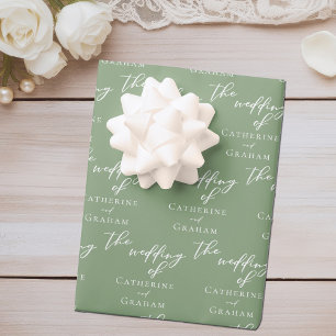 Chic Sage Green gepersonaliseerde bruiloft Inpakpapier Vel