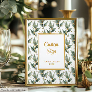 Chic Sage Green Gold Leaves Custom Poster