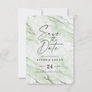 Chic Sage Green Marble met Juniper Folie - Gegeven Save The Date