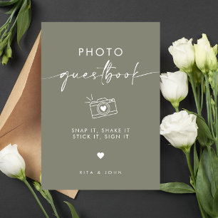 Chic Sage Green Mariage Photo Signet du livre d'or