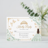 Chic Sage Green Roses Gold Quinceanera Reply RSVP Kaartje (Staand voorkant)
