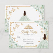 Chic Sage Green Roses Gold Quinceanera Reply RSVP Kaartje (Voorkant / Achterkant)