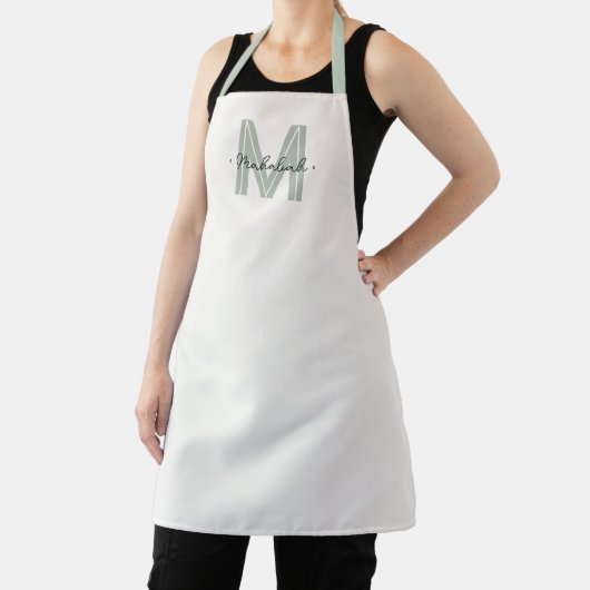 Chic Sage Green Script Naam Monogram Schort (Insitu)