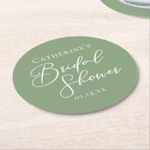 Chic Sage Green Vrijgezellenfeest gepersonaliseerd Ronde Kartonnen Onderzetter