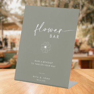 Chic Sage groen Script Bloem Bar Trouwbord Reclamebord Met Voetstuk