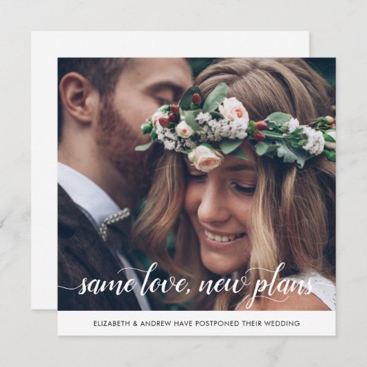 Chic Same Love New Plans Change of Date Photo Aankondiging (Voorkant / Achterkant)