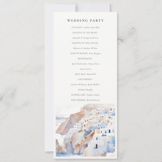 Chic Santorini Grèce Watercolor Wedding Programme (Dos)