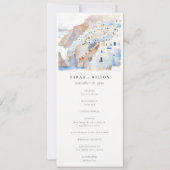 Chic Santorini Griekenland Waterverf bruiloft prog Kaart (Voorkant)