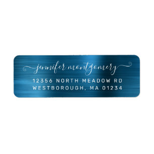 Chic Sapphire Brushed Metal Return Address Label