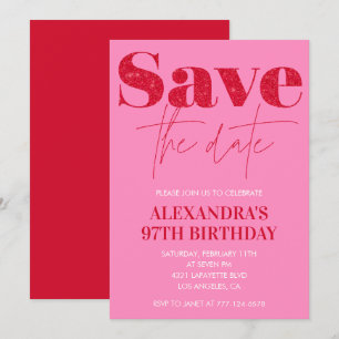 Chic Save the date Rood Roze 97ste verjaardag Kaart
