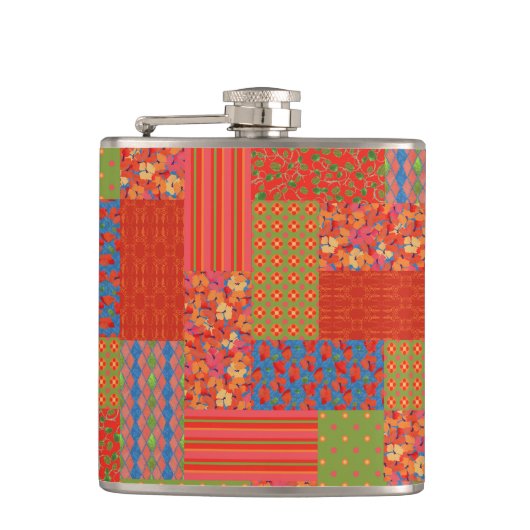 Chic Scarlet Poppies Faux-patchwork Hip Flask Heupfles (Voorkant)