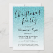 Chic Schrift Blauwe Glitters Glans Kerstfeest Part Kaart (Voorkant)