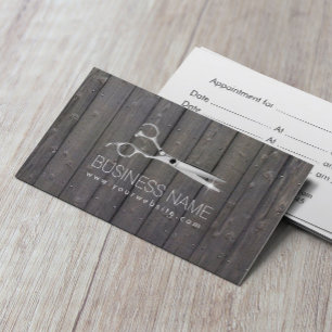 Chic Scissor Wood Stripes Hair Salon Appointment Afsprakenkaartje