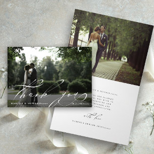 Chic Script 2 Foto Huwelijk Dankjewel Vouwkaart Kaart