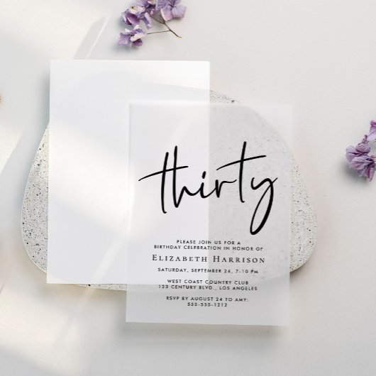 Chic Script 30ste verjaardagsfeestje Vellum Uitnodigingen