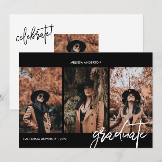 Chic Script 3 Foto Afstuderen Aankondiging (Voorkant / Achterkant)